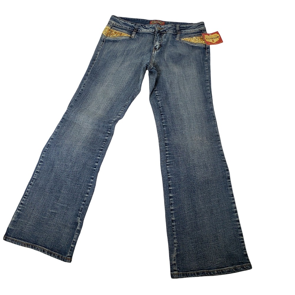 Boom Boom Jeans Womens Size 15 Blue Medium Wash Sequin Low Rise Bootcut NWT